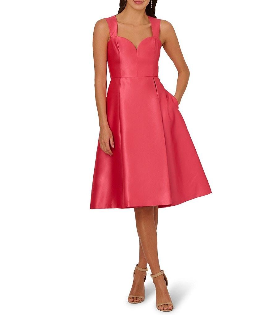 Adrianna Papell Sweetheart Neck Cutout Back Pleated Mikado Midi Dress Product Image