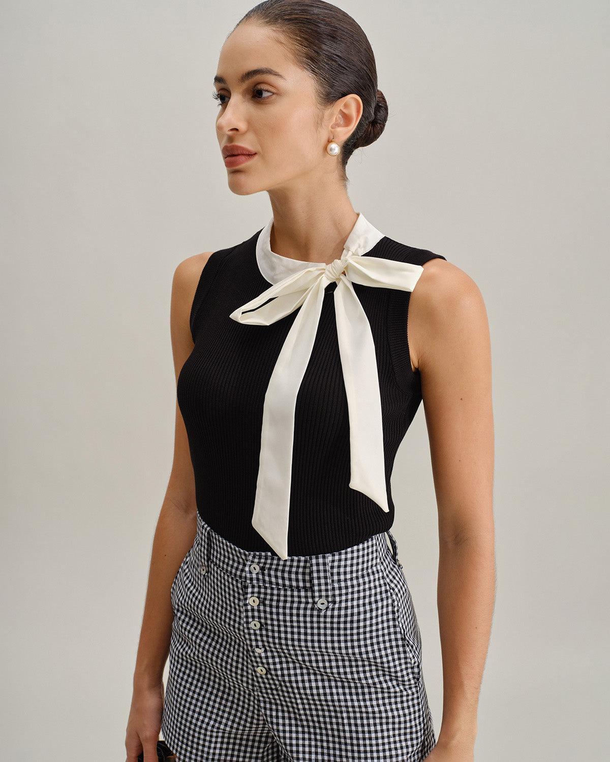 Black Contrast Mock Neck Tank Top Product Image