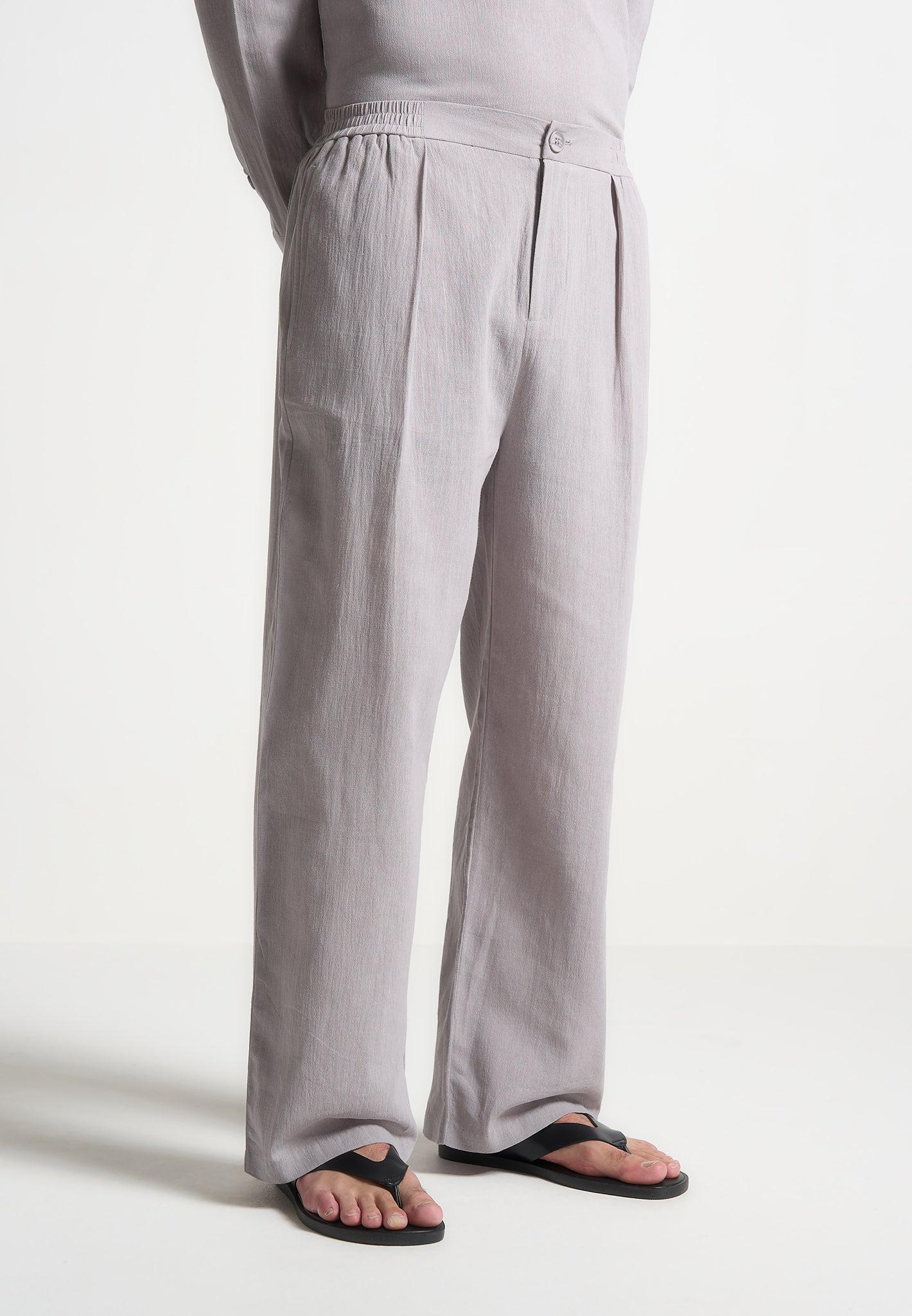 Crinkled Linen Trousers - Grey Male Product Image