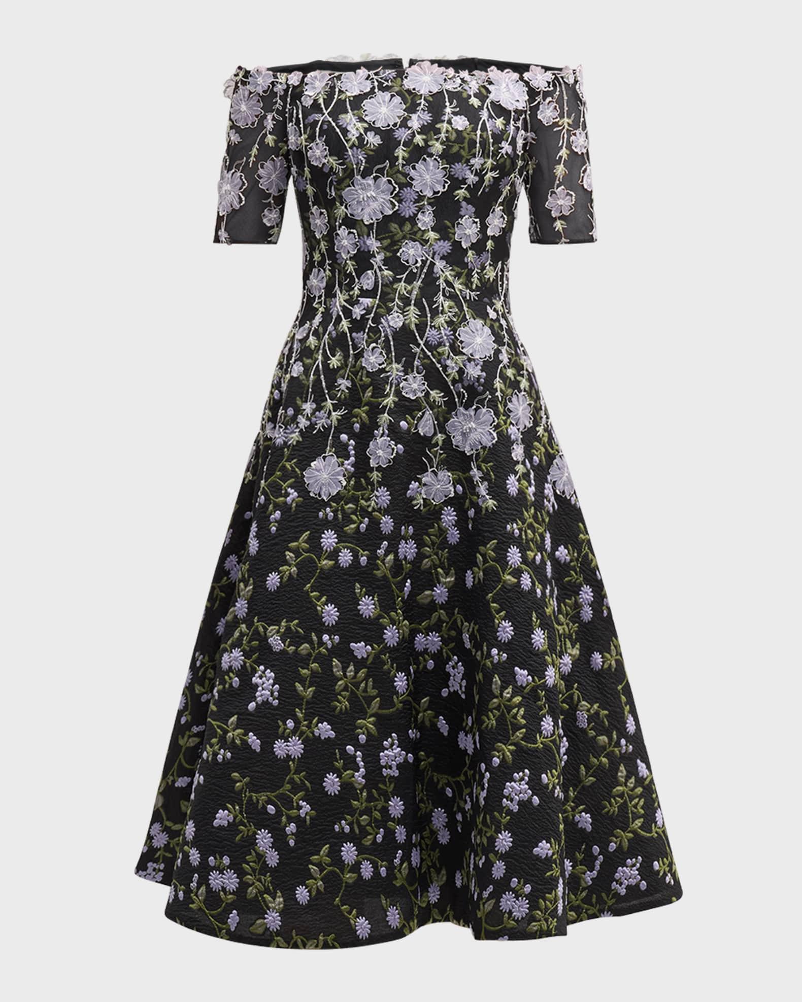 Floral-Embroidered Off-Shoulder Midi Dress Product Image