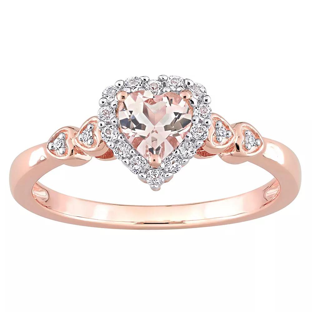 Stella Grace 18k Rose Gold Over Silver Morganite, White Topaz & Diamond Accent Heart Ring, Women's,  Product Image
