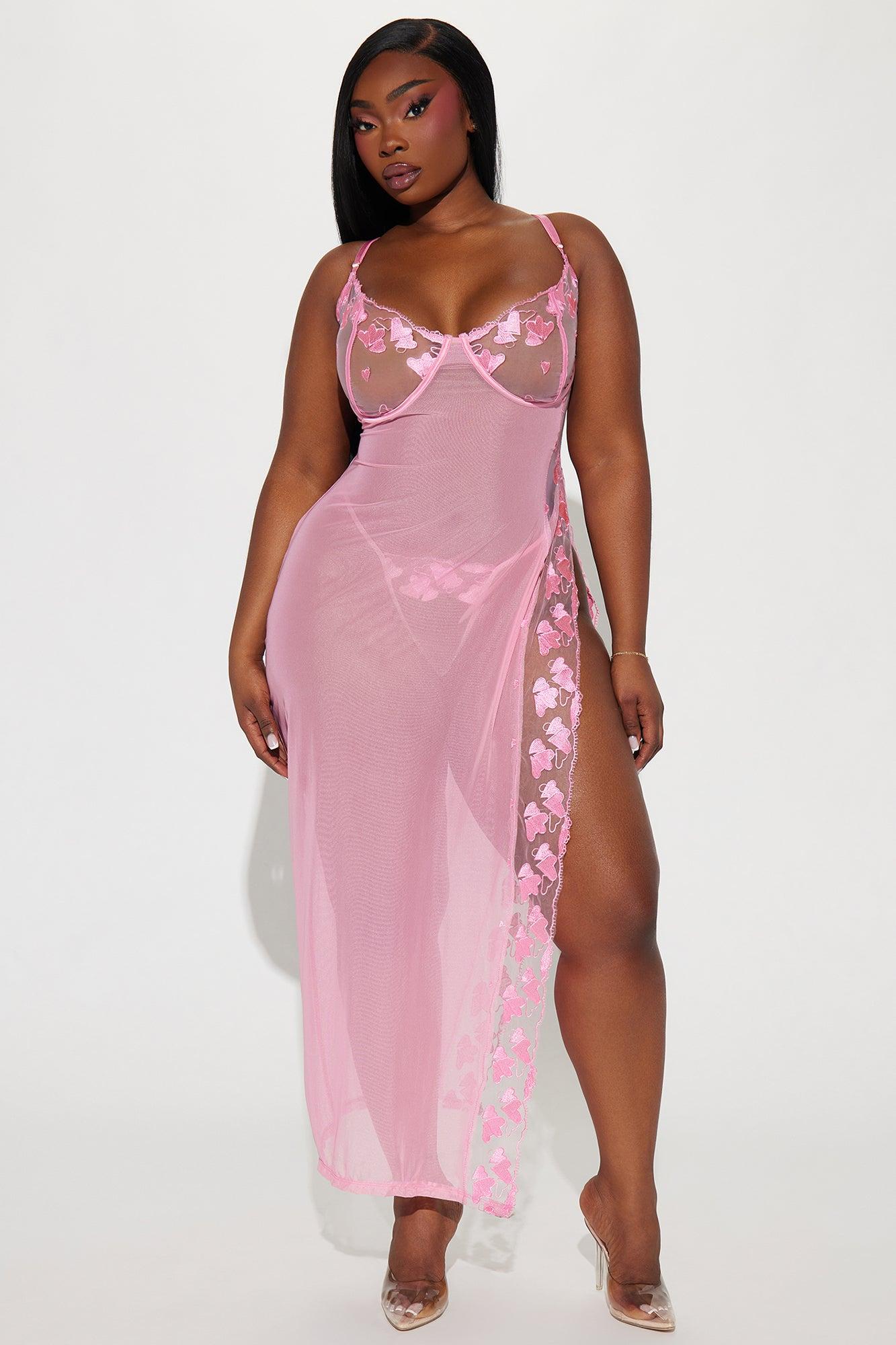 Heart Flutters Lace Maxi Gown Babydoll - Pink Product Image