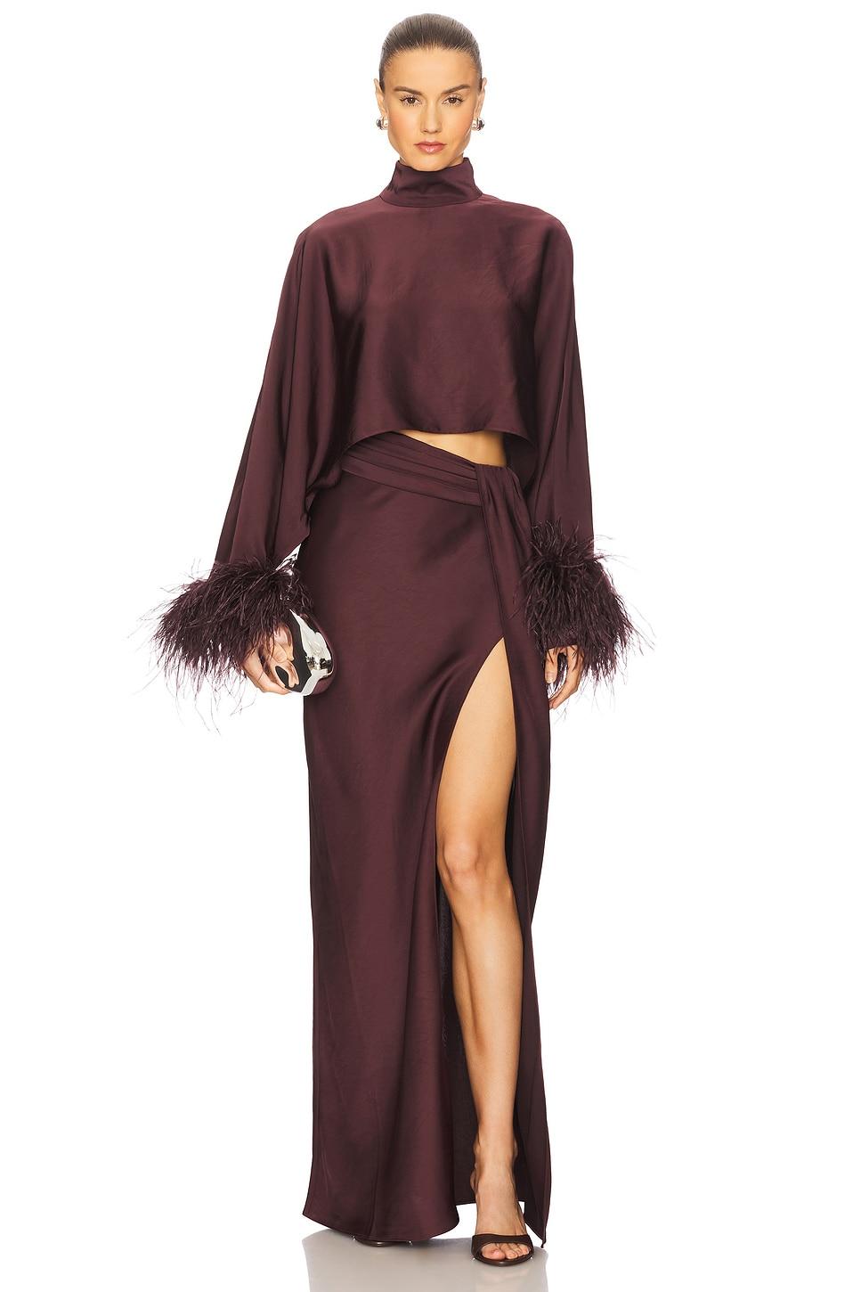 Lightweight Satin Caftan Top With Feathers Lapointe Product Image