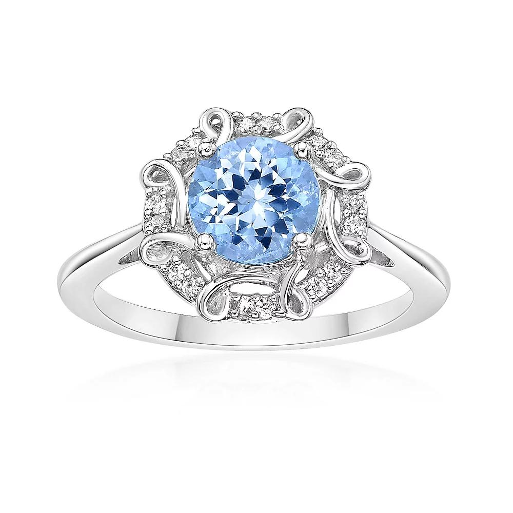 Gemminded 10k White Gold Aquamarine & 1/10 Carat T.W. Diamond Ring, Women's,  Product Image