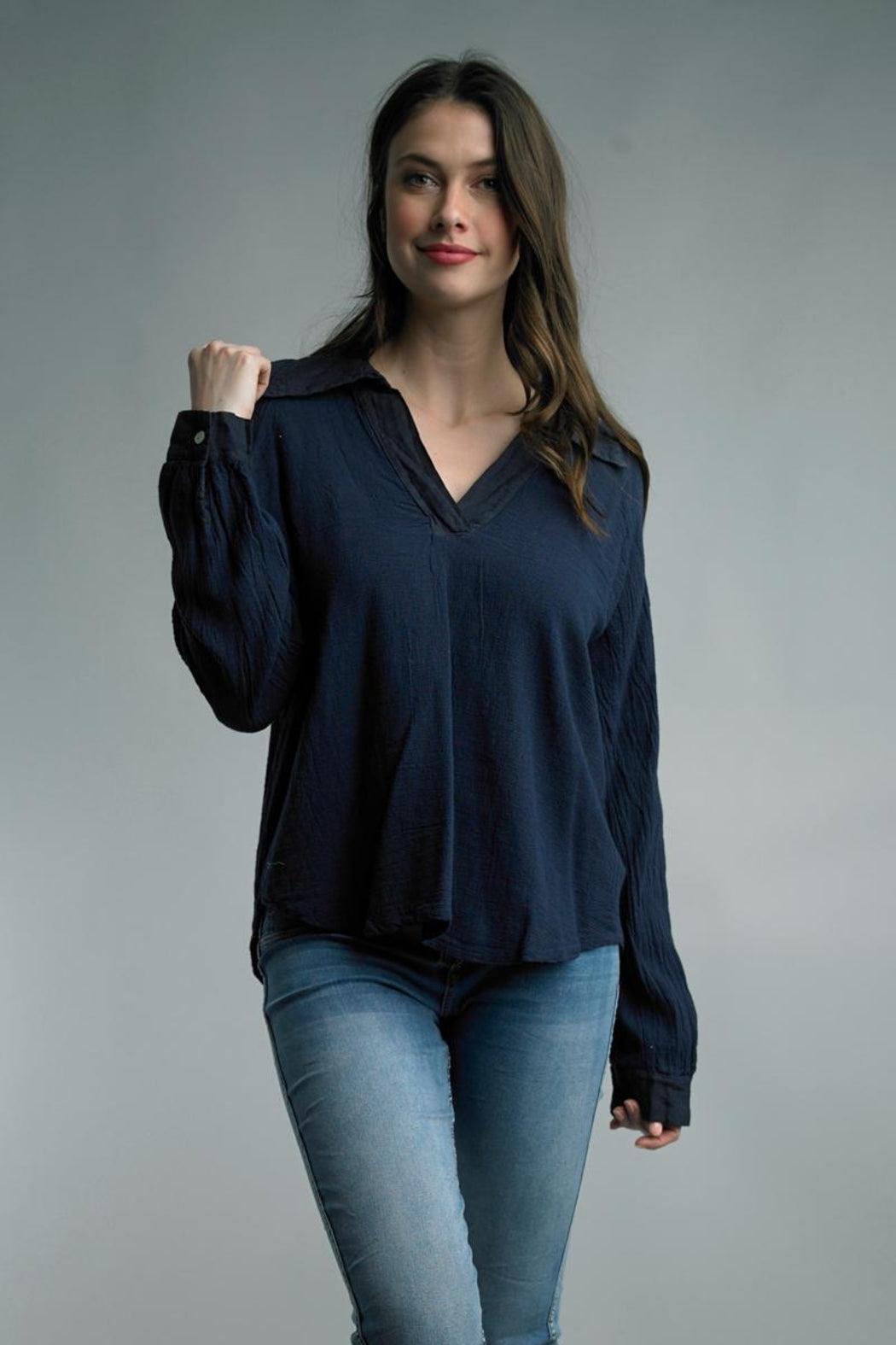 Navy Linen Top Product Image