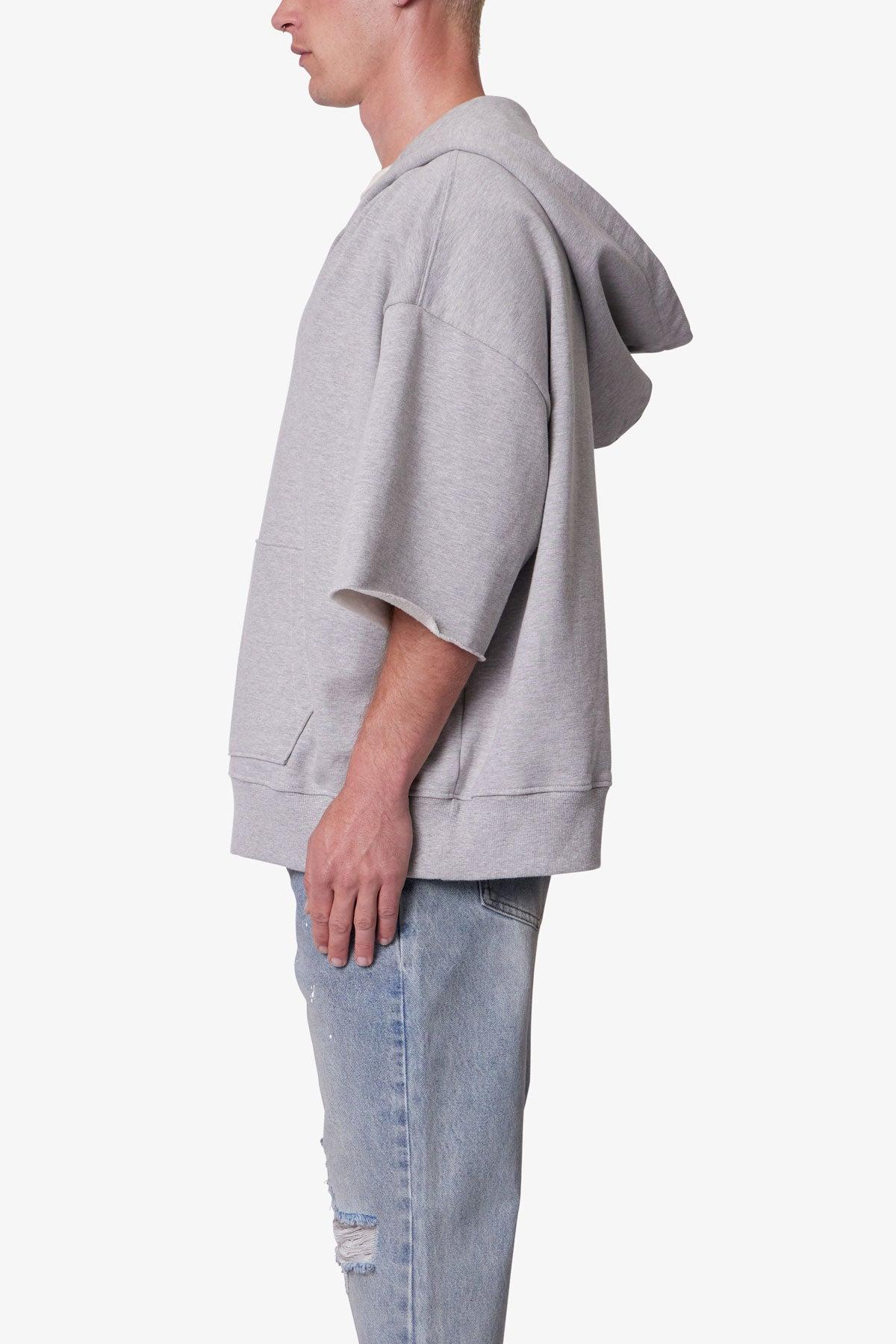 Hooded 3/4 Sleeve Rag Sweater - Grey Product Image