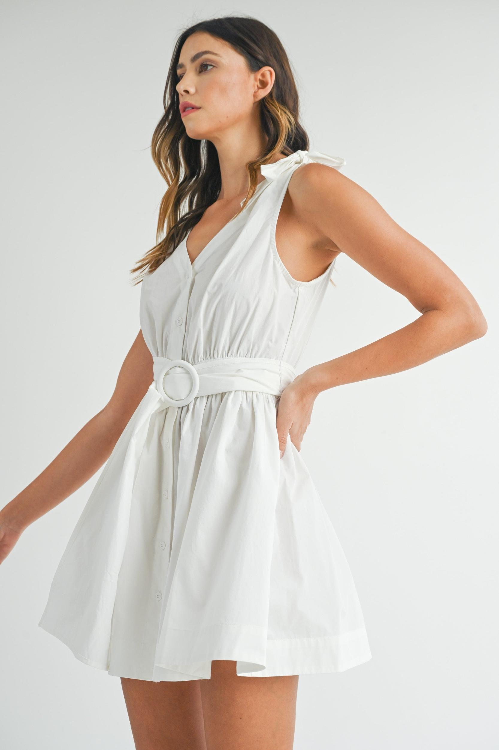 Sleeveless Shoulder Tie Mini Dress Product Image