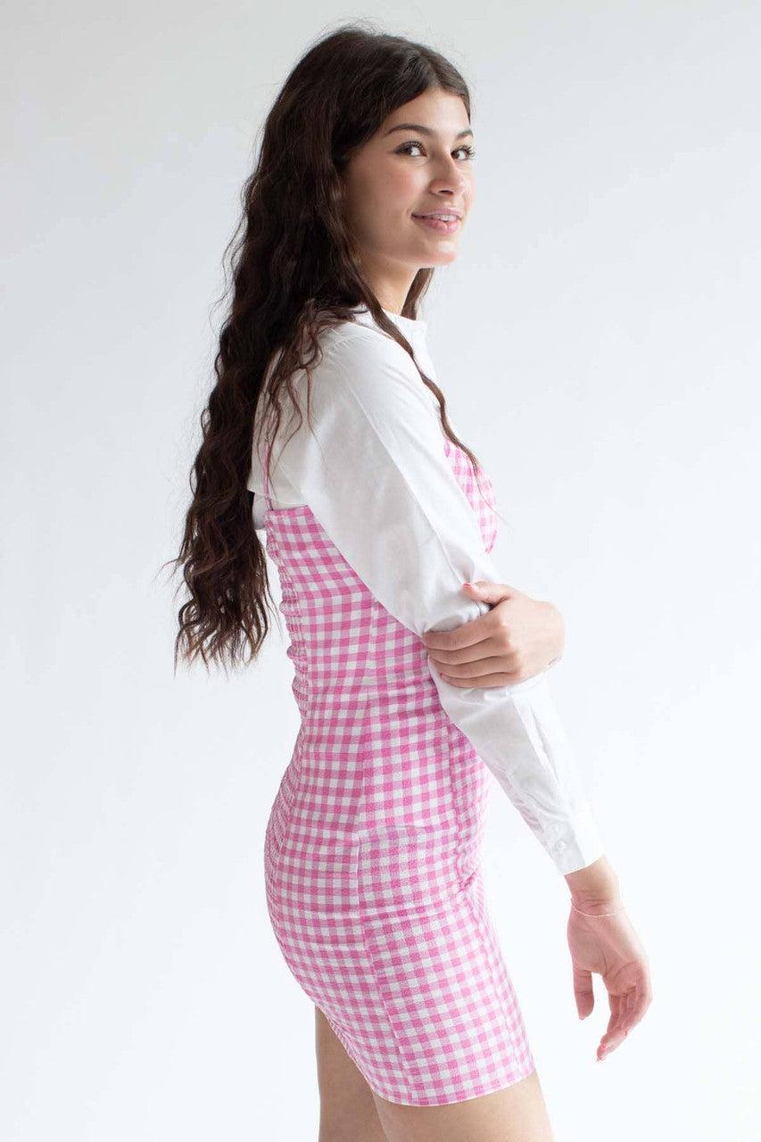 Pink Gingham Milkmaid Mini Dress Product Image