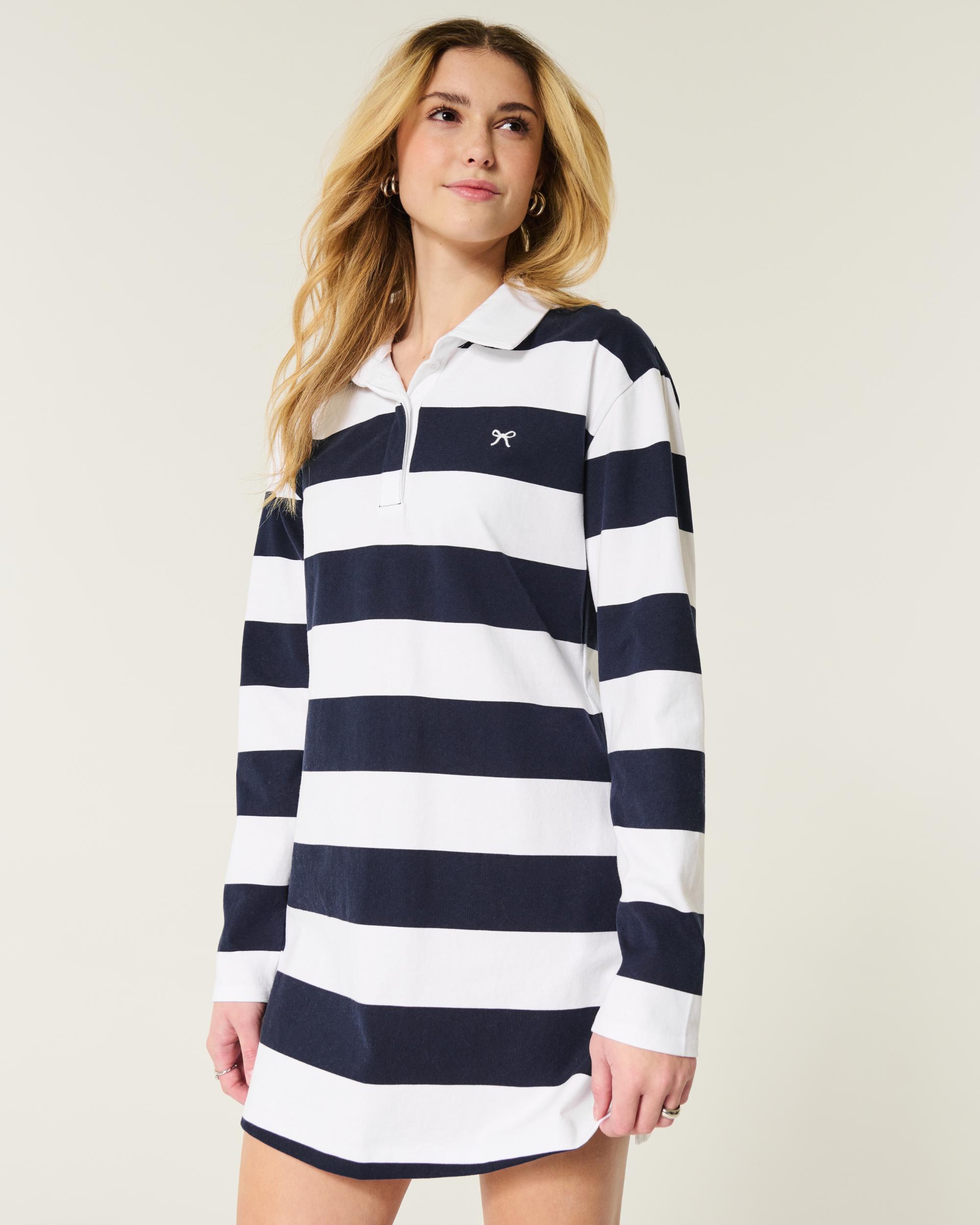Long-Sleeve Rugby Mini Dress Product Image