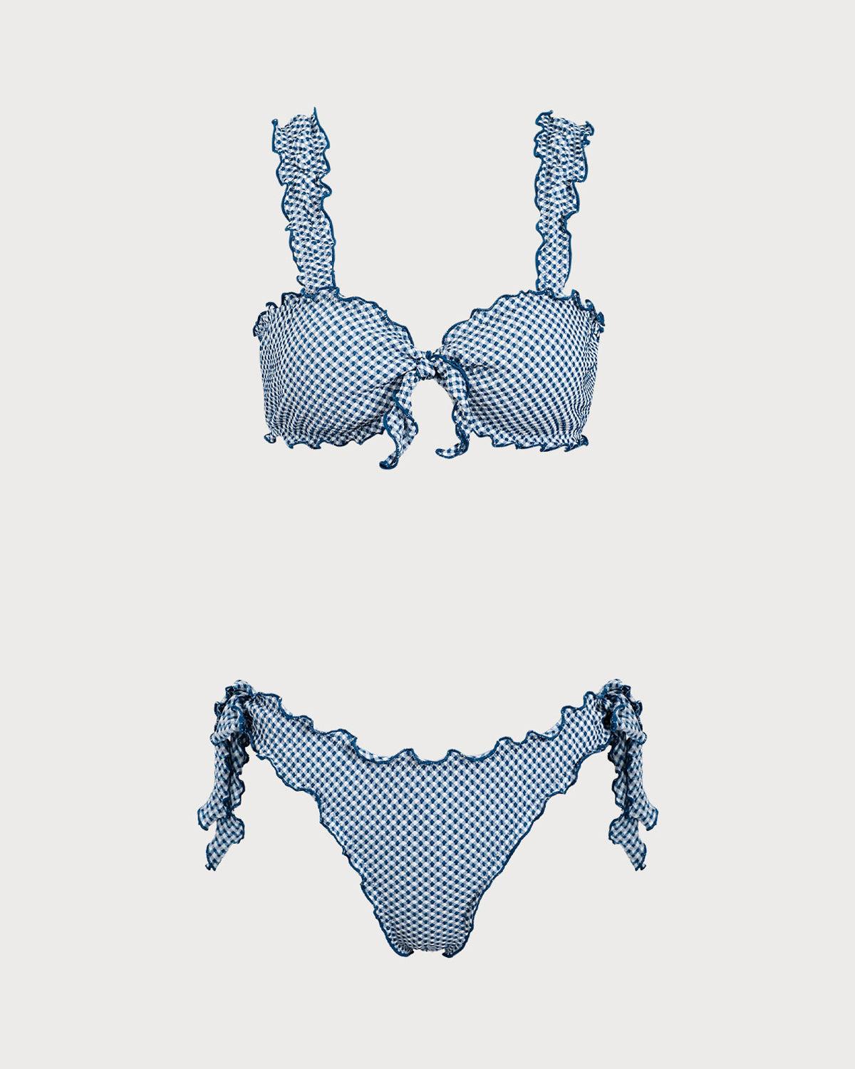 Blue Plaid Knotted Bikini Set Product Image