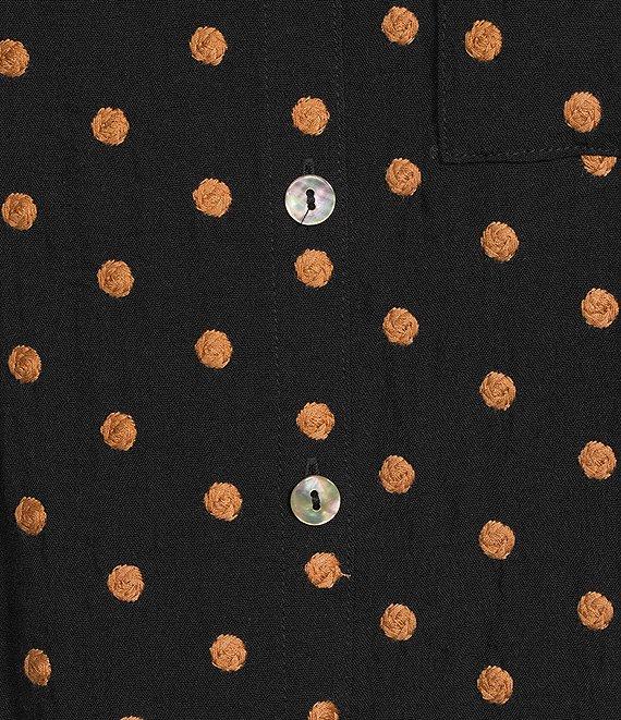 John Mark Embroidered Polka Dot Cinch Tie Sleeve Button Front Tunic Product Image