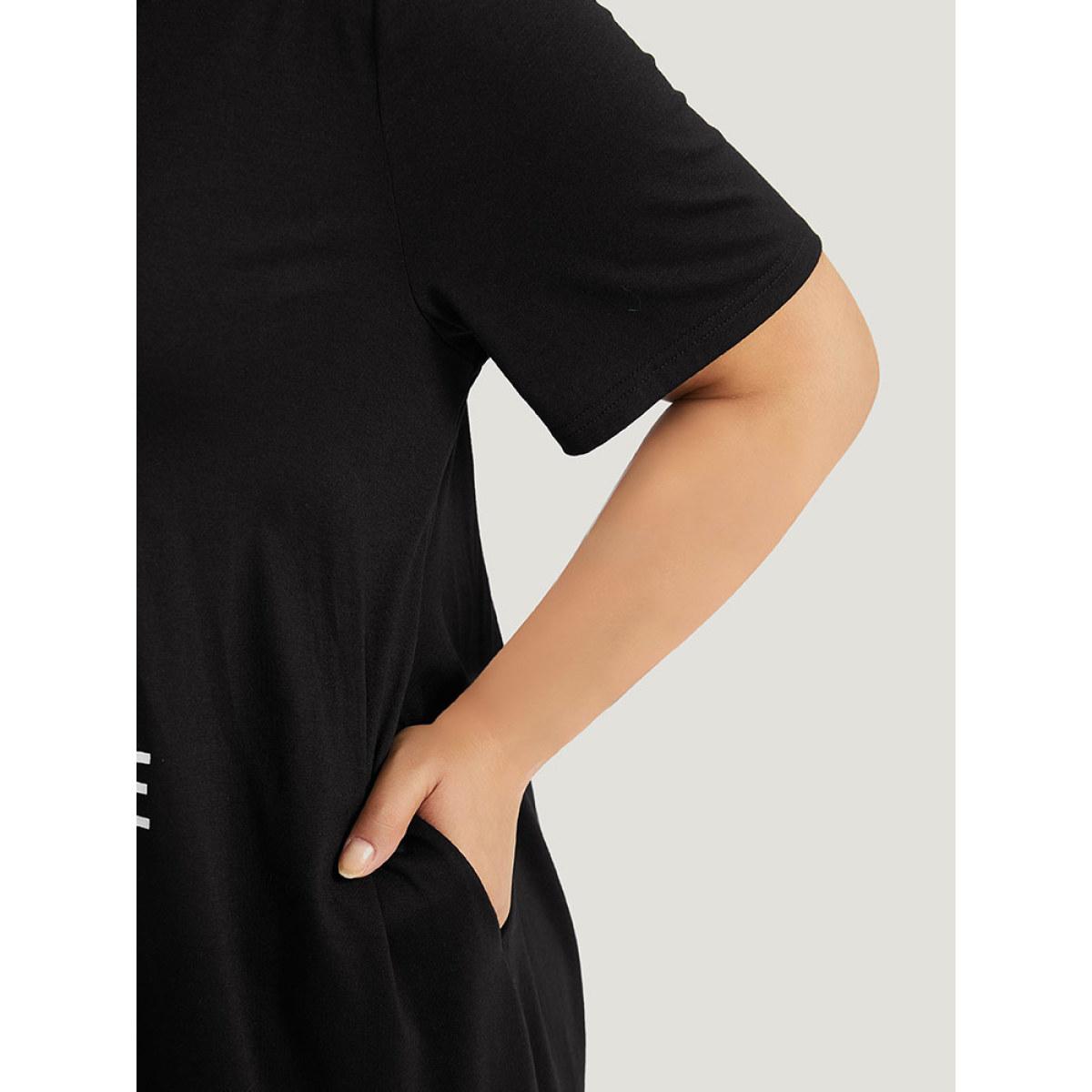 Plus Size Supersoft Essentials Heart & Letter Pocket Crew Neck Dress Black Women Casual Plain Curvy Midi Dress BloomChic 12/L Product Image