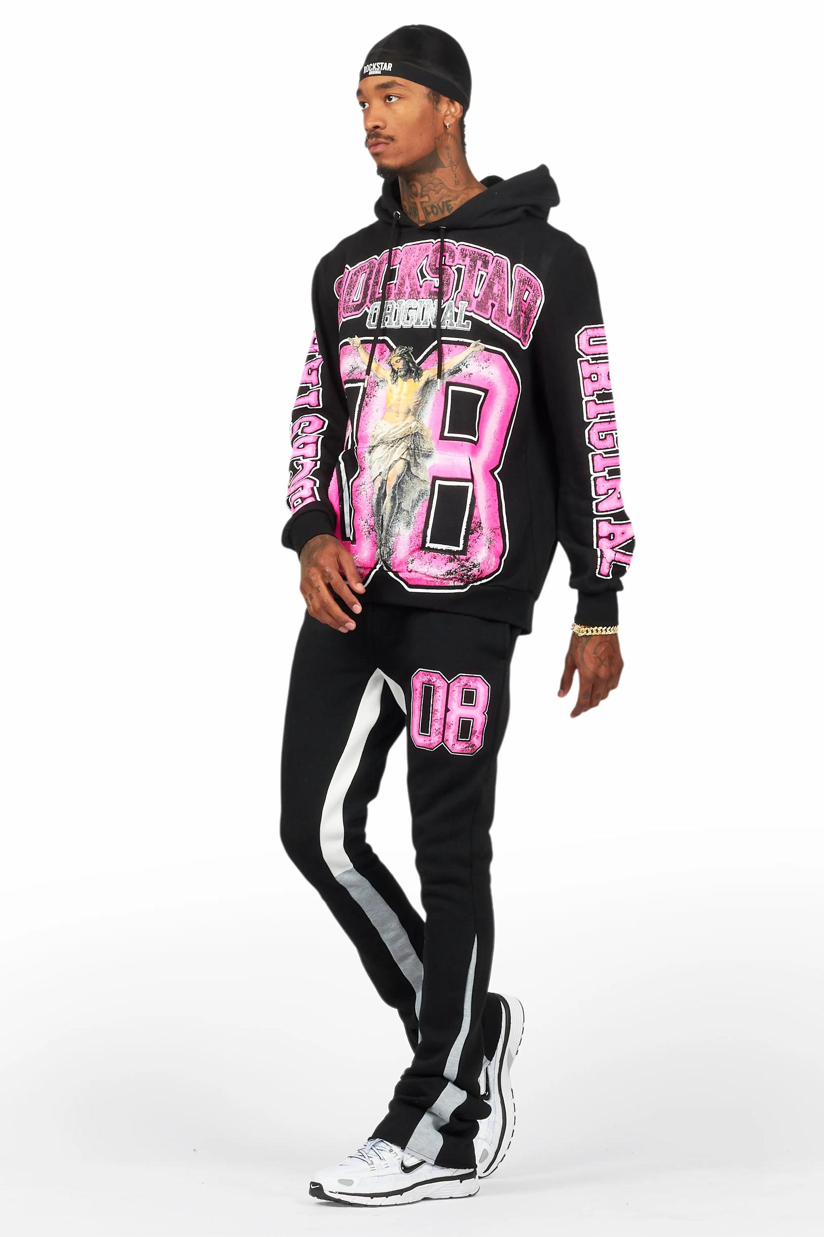 Fields Black/Pink Stacked Flare Hoodie Track Set Male Product Image