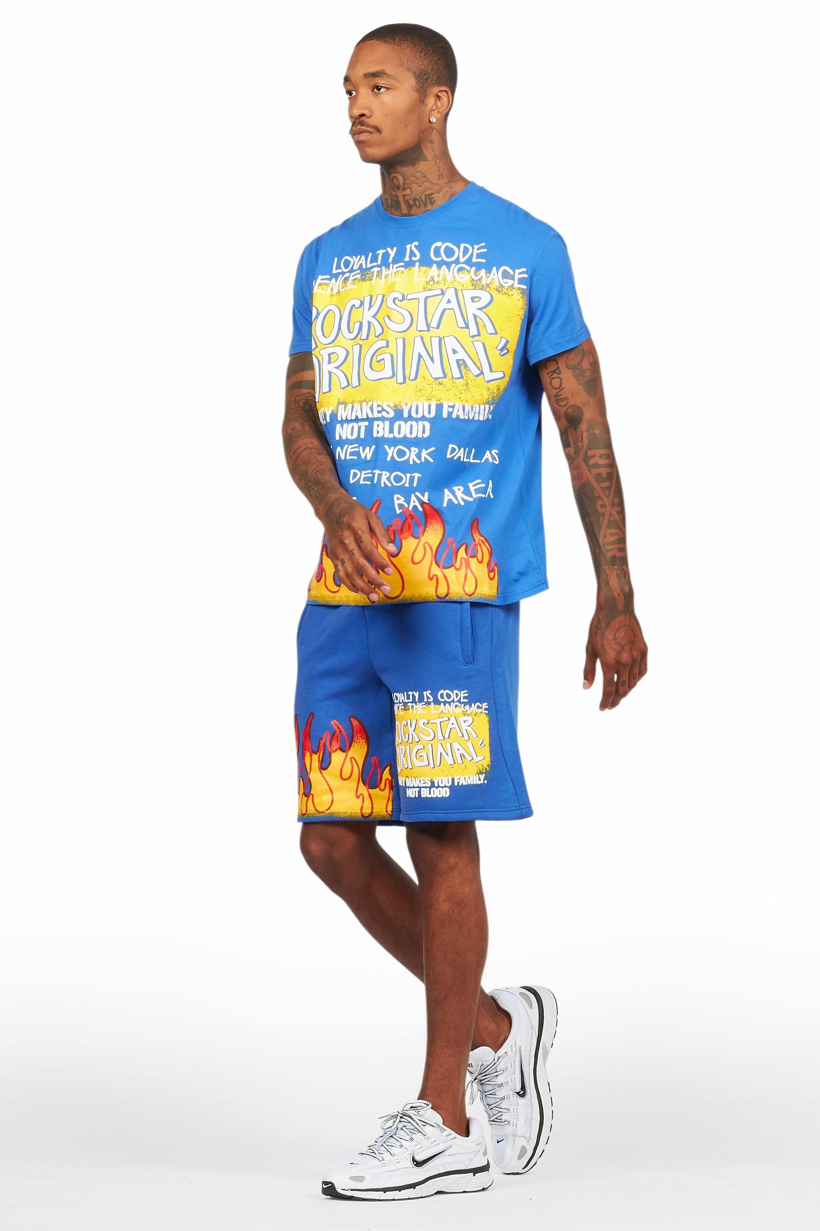 Beno Royal Blue Graphic T-Shirt Short Set Male Product Image