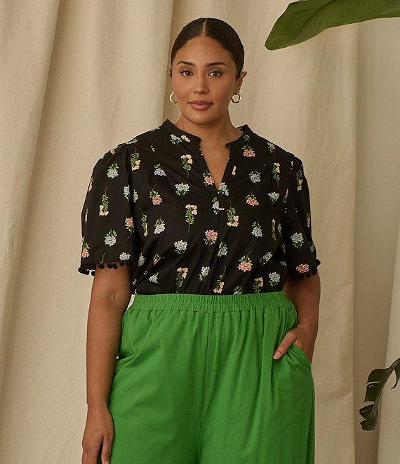 Sugarlips Plus Mayrel Floral Short Sleeve Split Neck Blouse Product Image