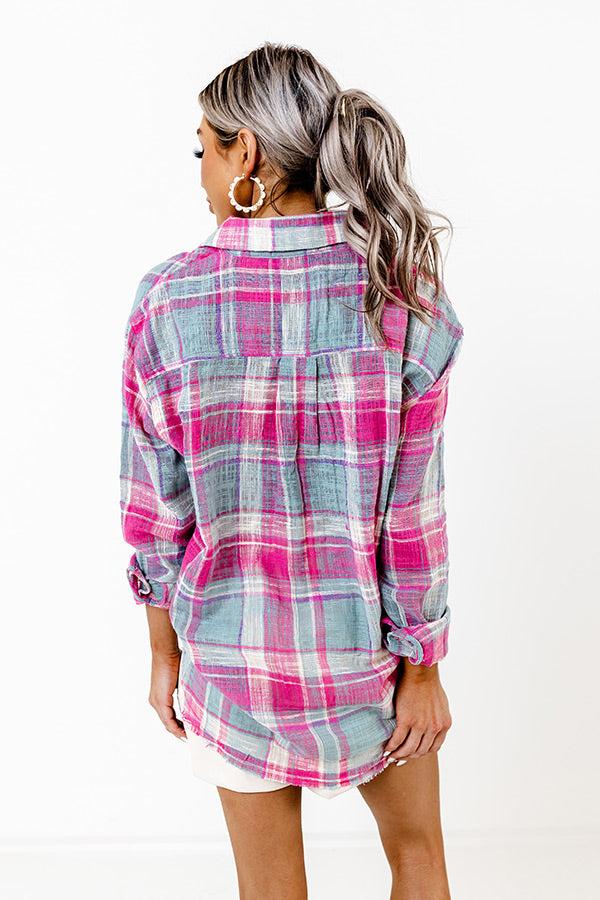 Around The Boardwalk Plaid Button Up In Pink Product Image
