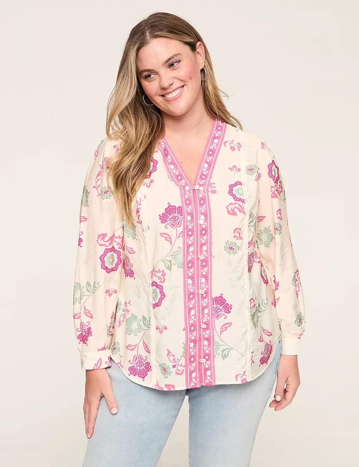 Split-Neck Button-Down Blouse Product Image