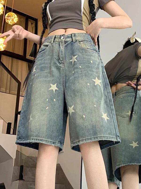 Straight Loose Denim Shorts Product Image