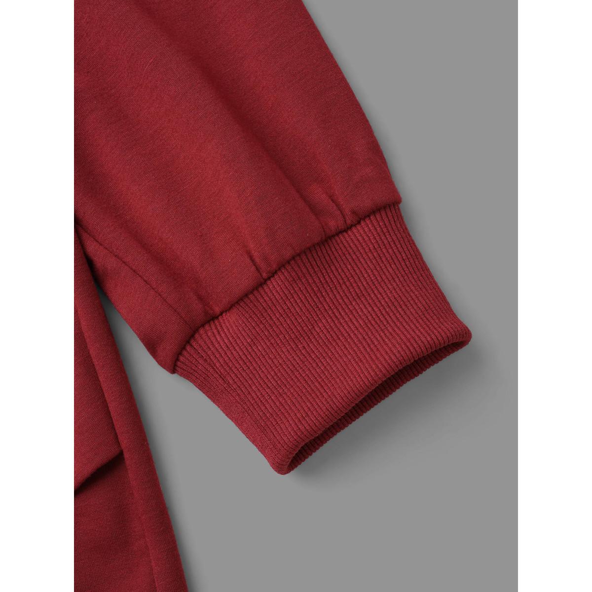 Plus Size Overlapping Hem Round Neck Sweatshirt Women Burgundy Casual Overlapping Round Neck Everyday Sweatshirts BloomChic 30/6X Product Image