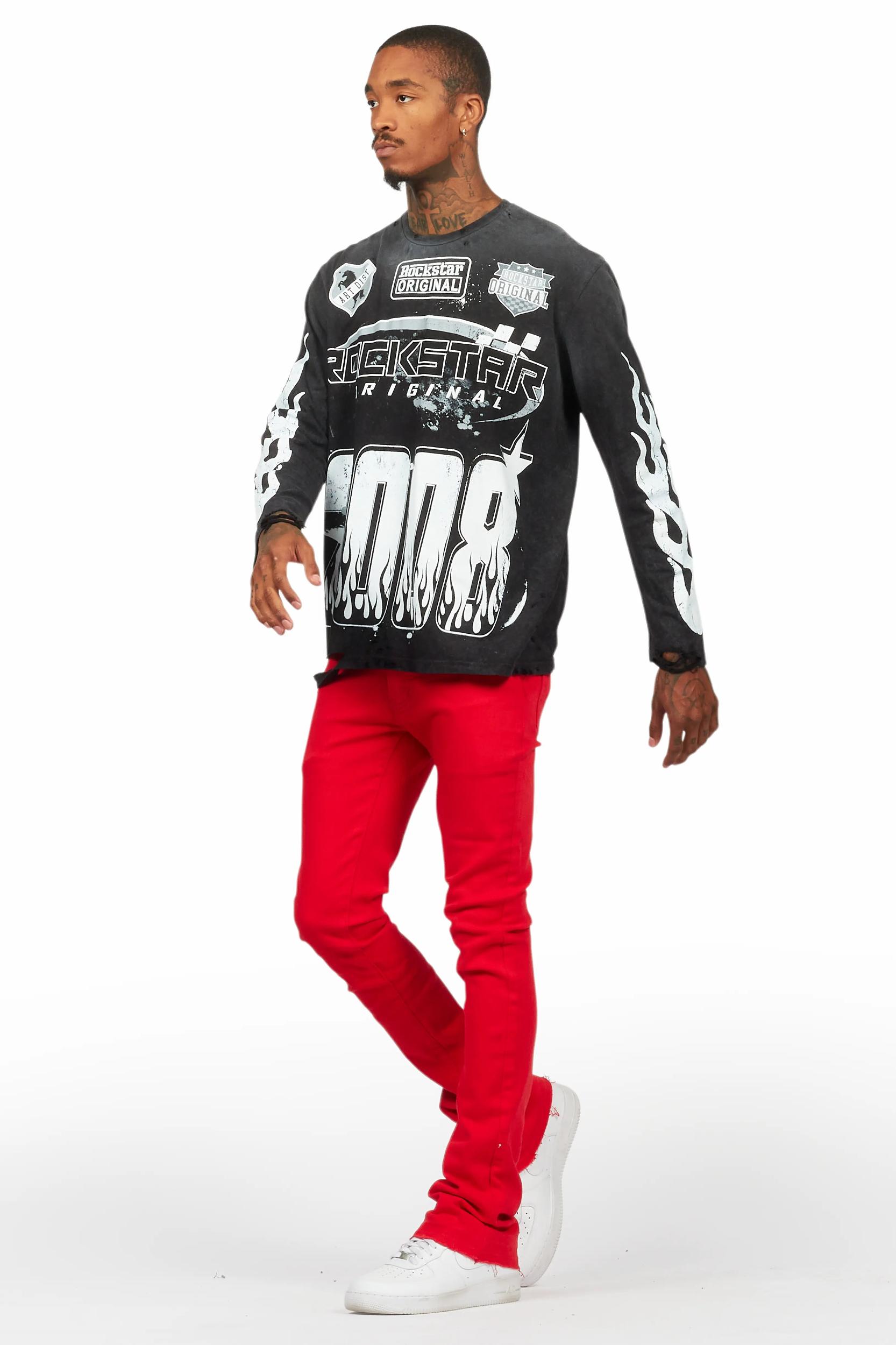 Dag Red Stacked Flare Jean Male Product Image