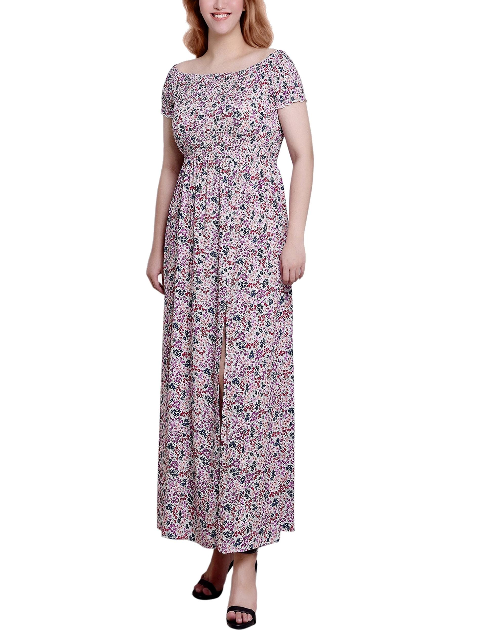 Ivory Disty Flrl Smocked Bodice Maxi Dress Product Image