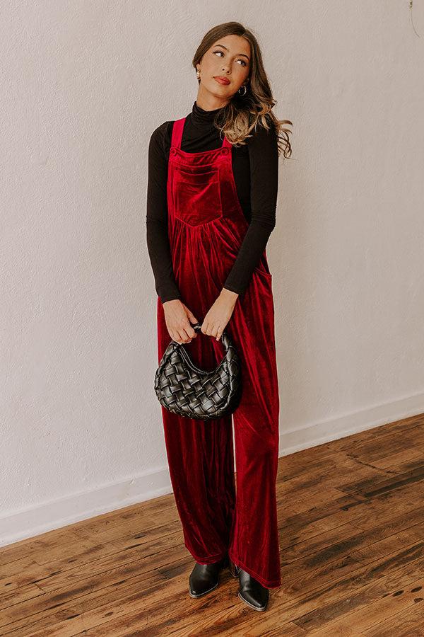 Holiday Cheer Velvet Jumpsuit in Wine Product Image