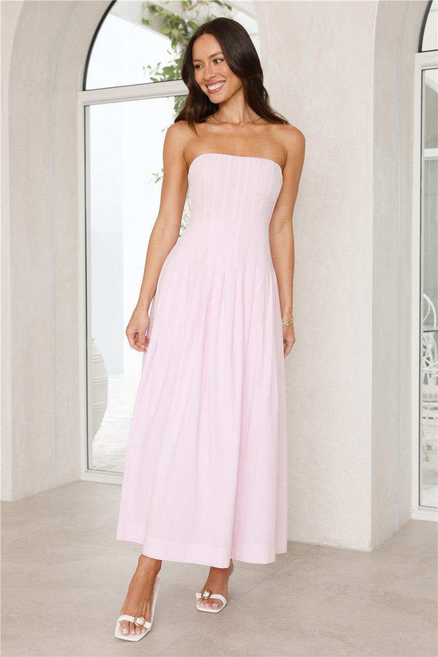Sunshine Serenity Strapless Midi Dress Pink Product Image