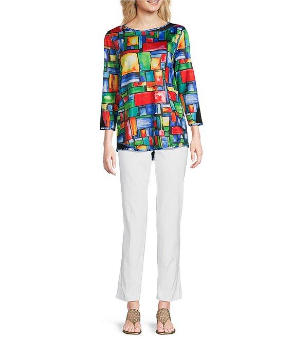 Ali Miles Petite Size Reversible Mesh Knit Round Neck 3/4 Sleeve Hi-Low Hem Tunic Product Image