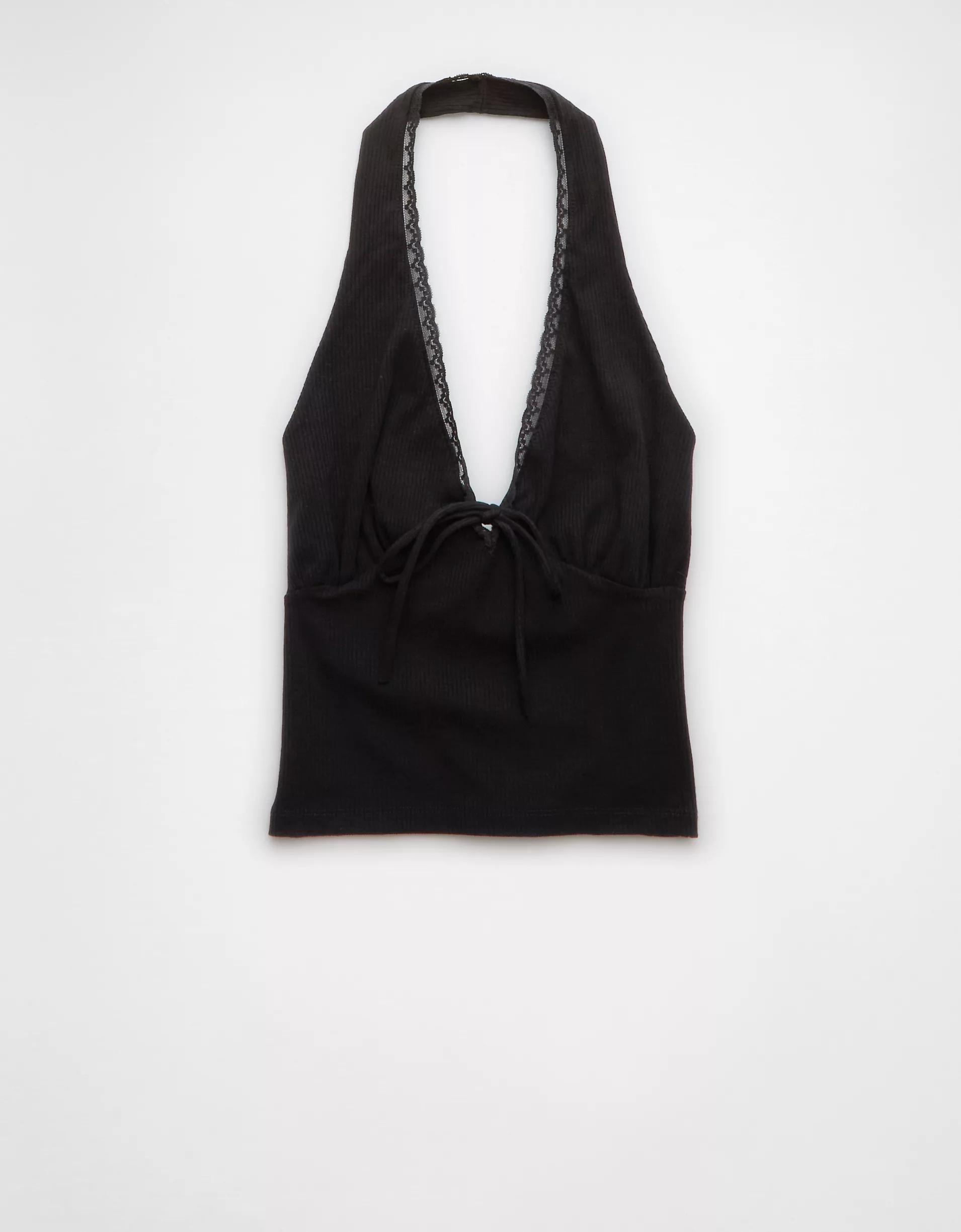 AE Tie Front Halter Crop Top Product Image
