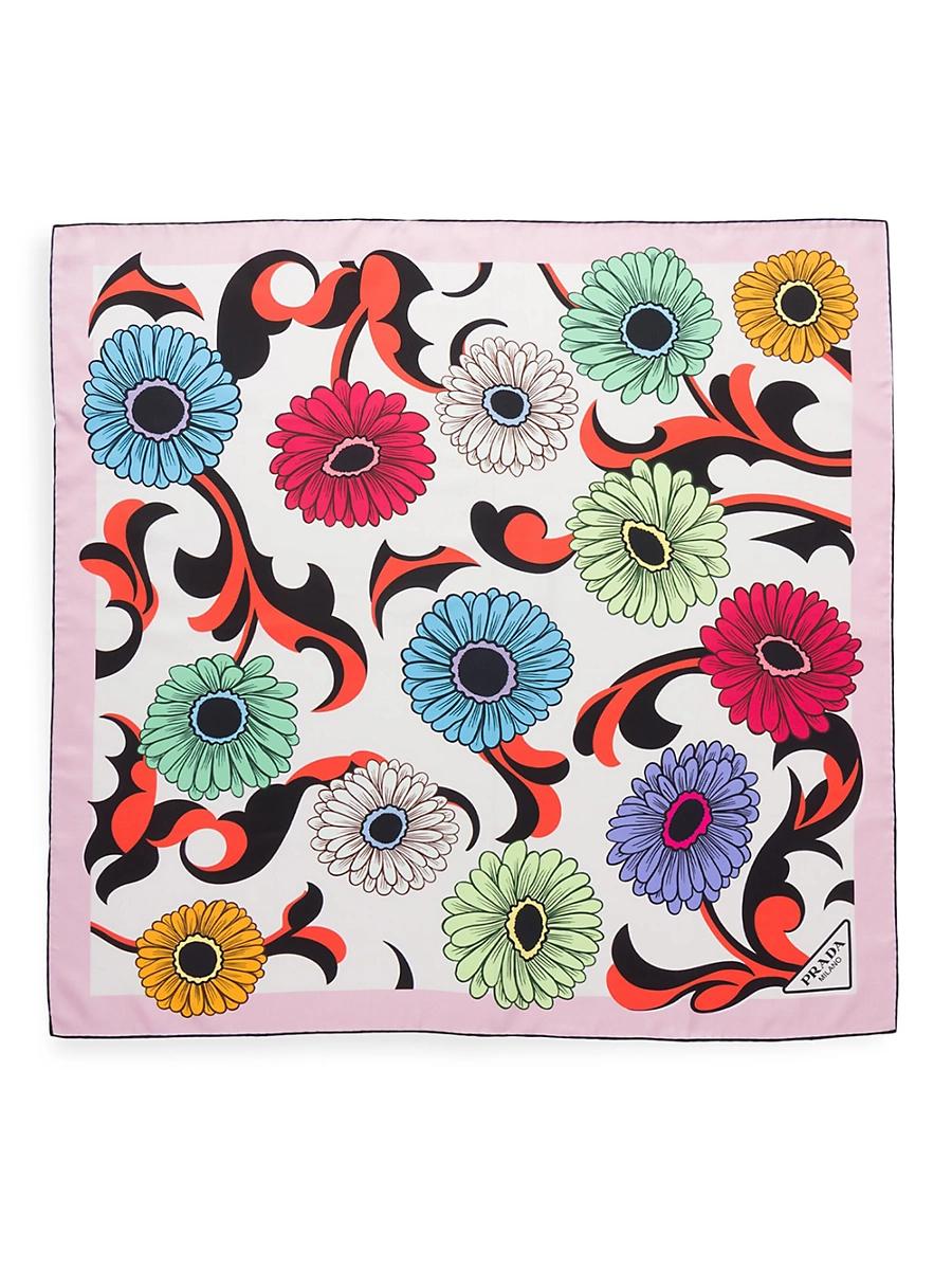 Flower-Print Silk Scarf Product Image