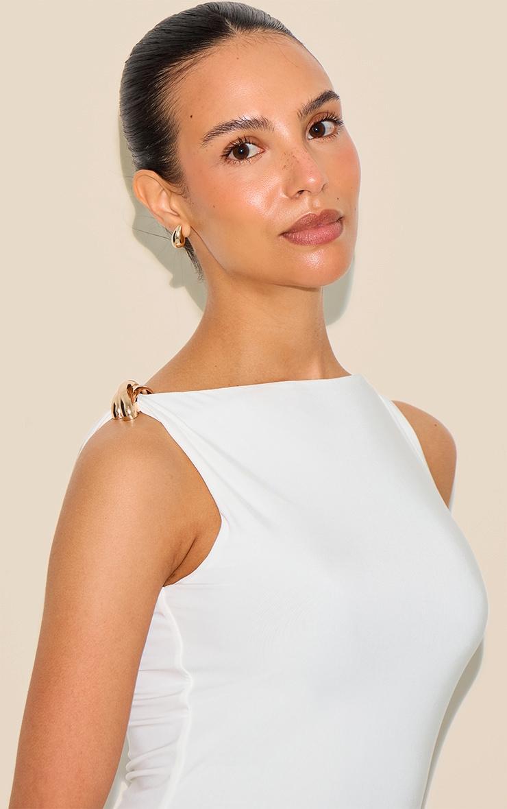 Petite White Gold Trim Detail Maxi Dress Product Image