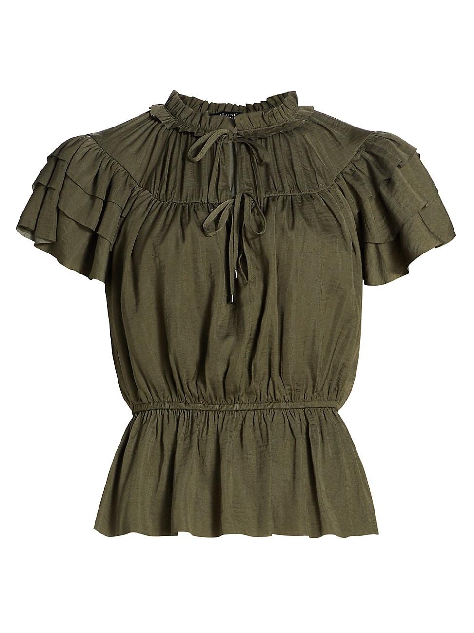 Womens Parachute Ruffled Peplum Top Product Image