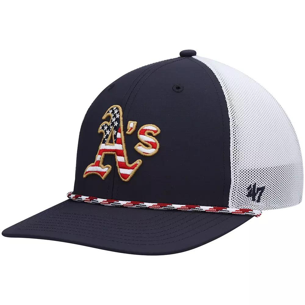 Men's '47 Navy/White Oakland Athletics Flag Fill Trucker Snapback Hat, Blue Product Image