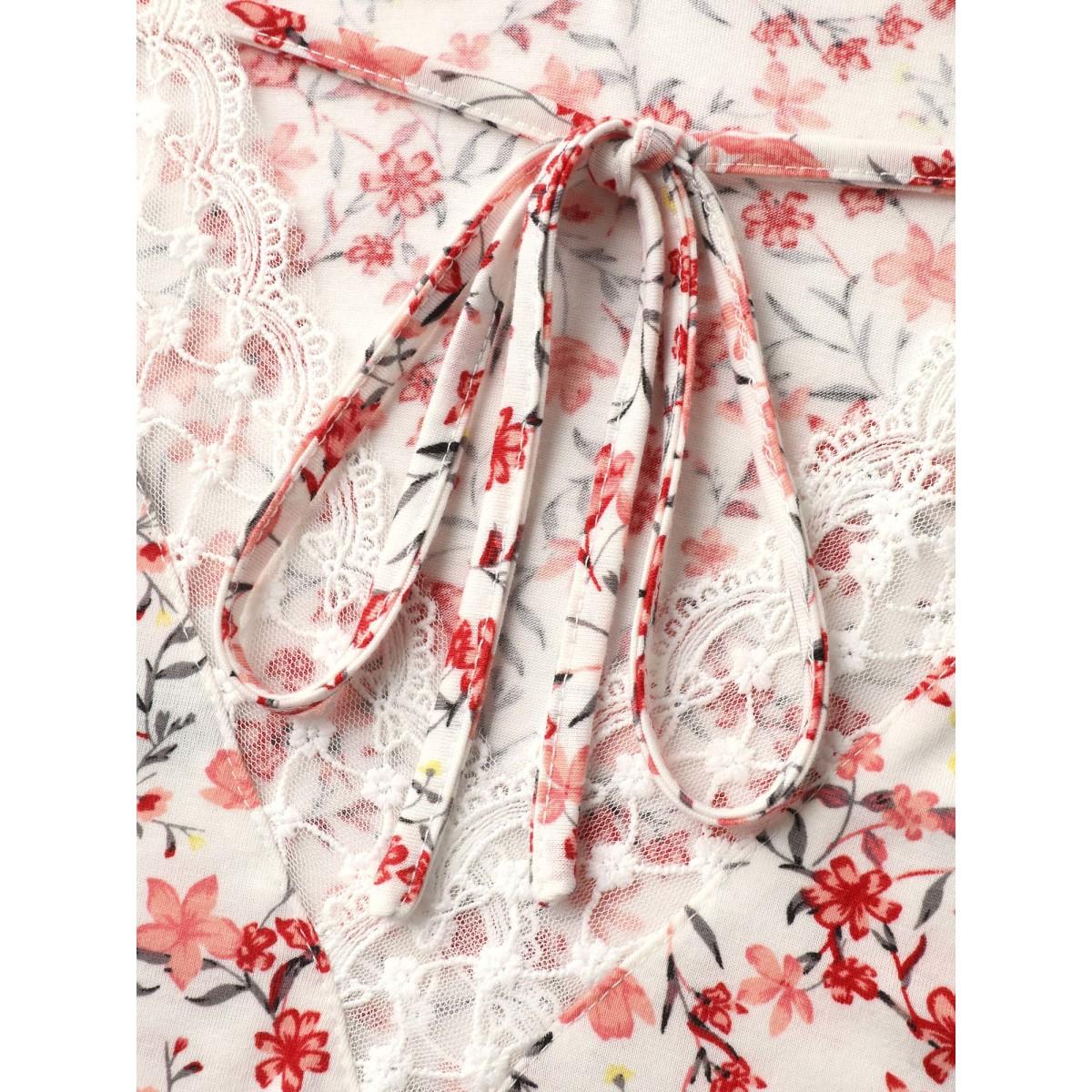 Plus Size Floral Stretchy Backless Tie Tank Top Women WhiteSmoke Woven ribbon&lace trim V-neck Everyday-Casual Tank Tops Camis BloomChic 14-16/1X Product Image