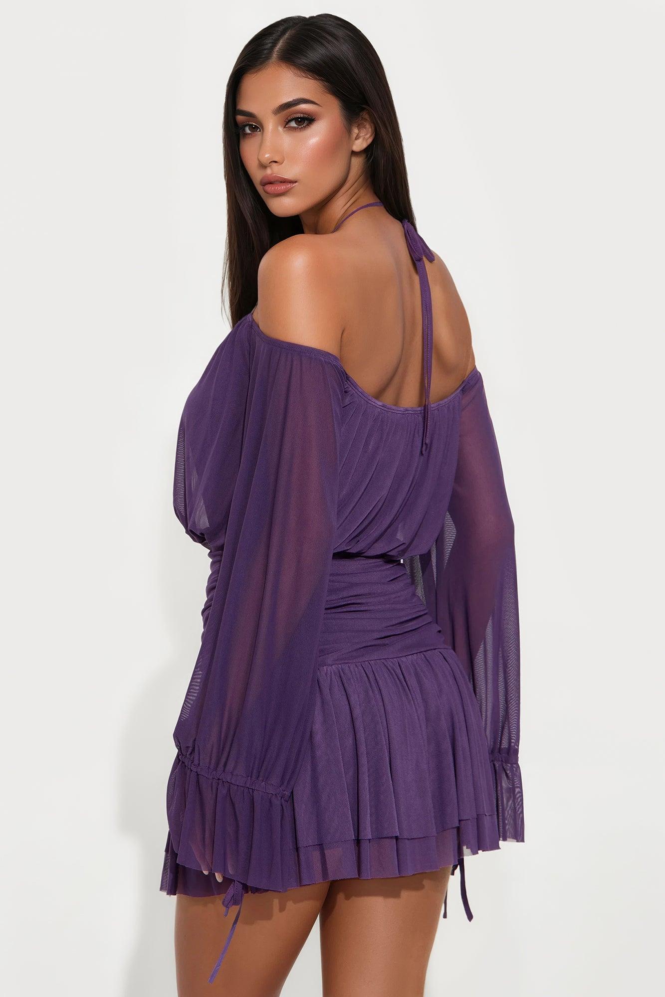 Madeline Mesh Micro Mini Dress - Plum Female Product Image