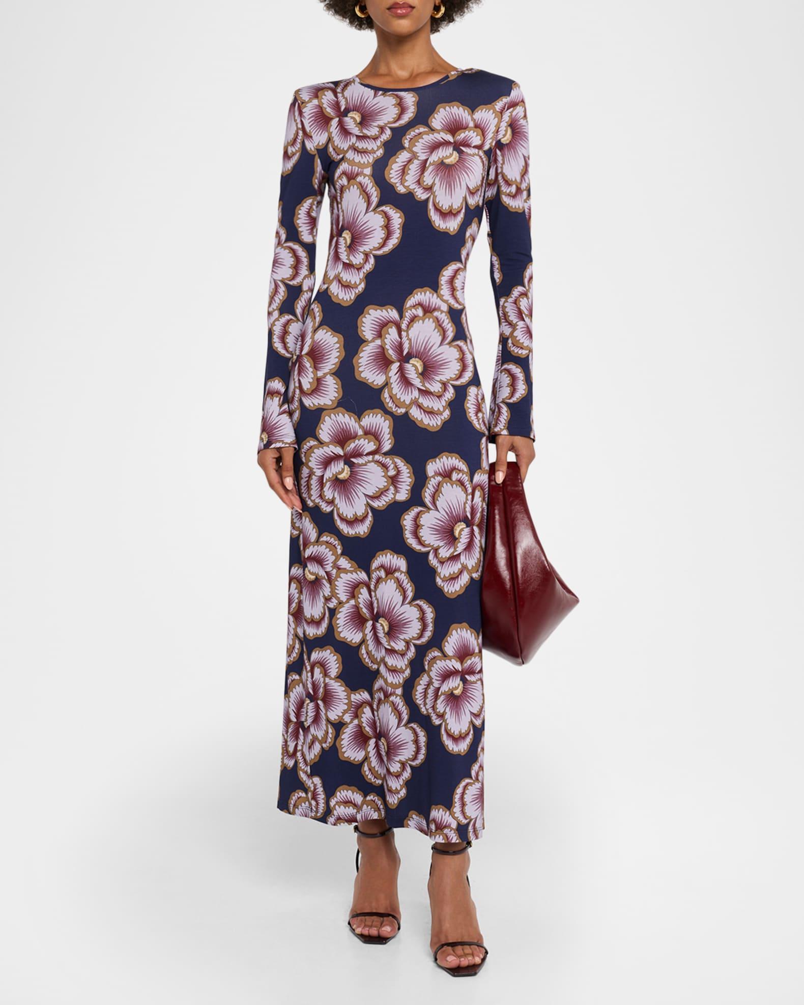 Floral Stretch Knit Crewneck Midi Dress Product Image
