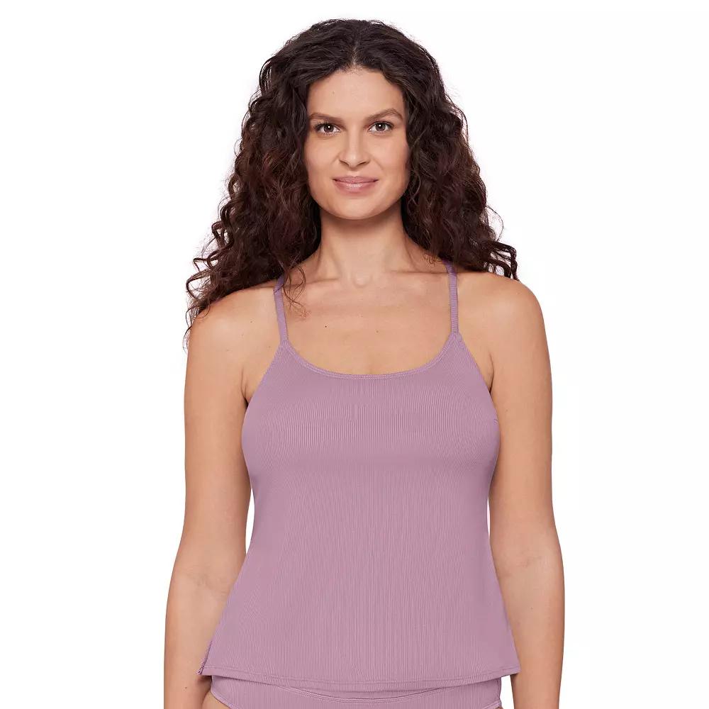 Women's Eco Beach Scoop Neck Racerback Side Slit Tankini Swim Top, Size: Large, Purple Haze Product Image