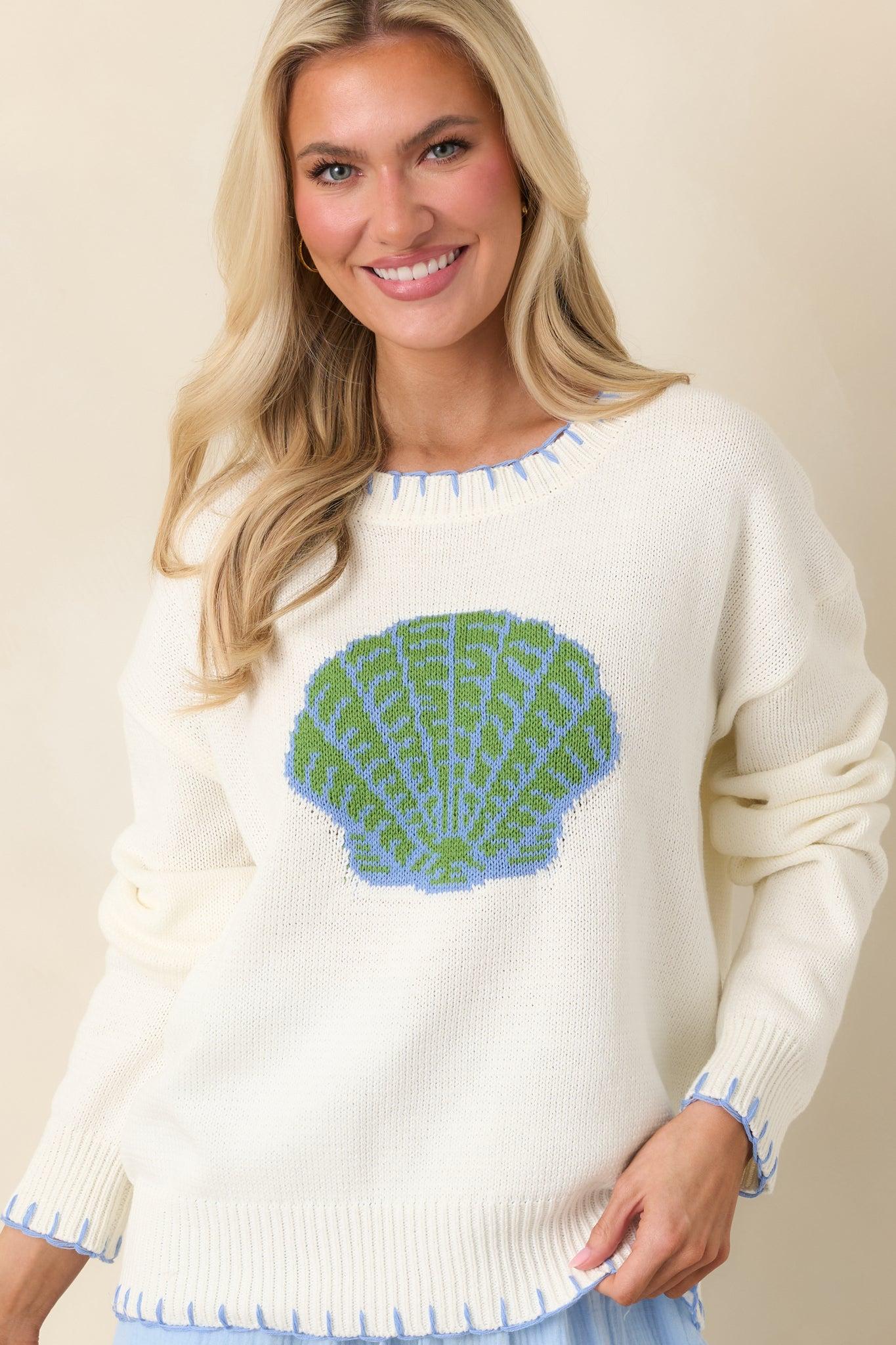 Paradisa Shell Island White Knit Sweater L / White Product Image