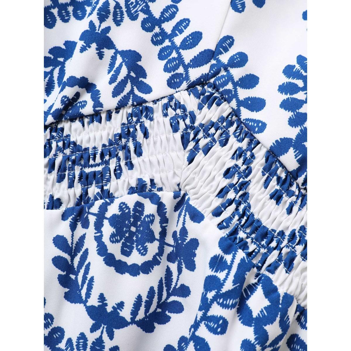 Plus Size Bandana Print Shirred Split Side Maxi Dress Mediumblue Women Resort Shirred V-neck Short sleeve Curvy BloomChic 12/L Product Image