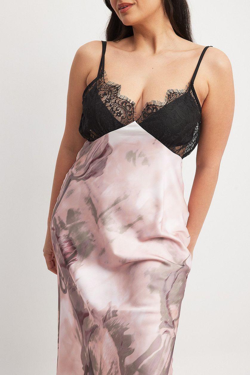 Satin Lace Detail Midi Dress Product Image