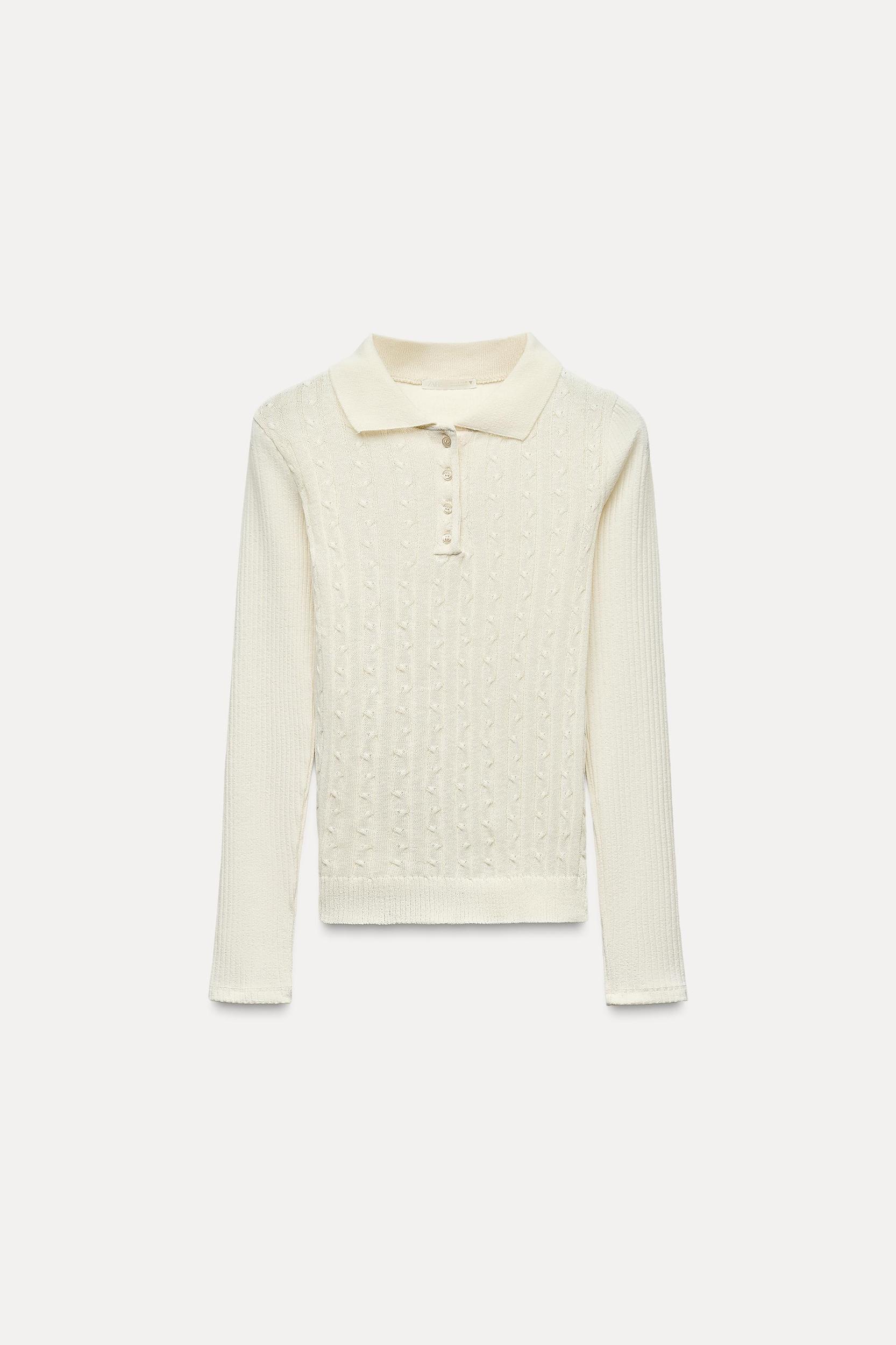CABLE KNIT POLO TOP Product Image