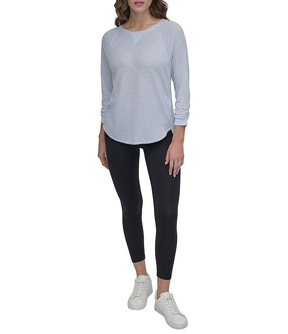 DKNY Sport by Donna Karan Mini Slub Waffle Knit Crew Neck 3/4 Ruched Sleeve Tee Product Image
