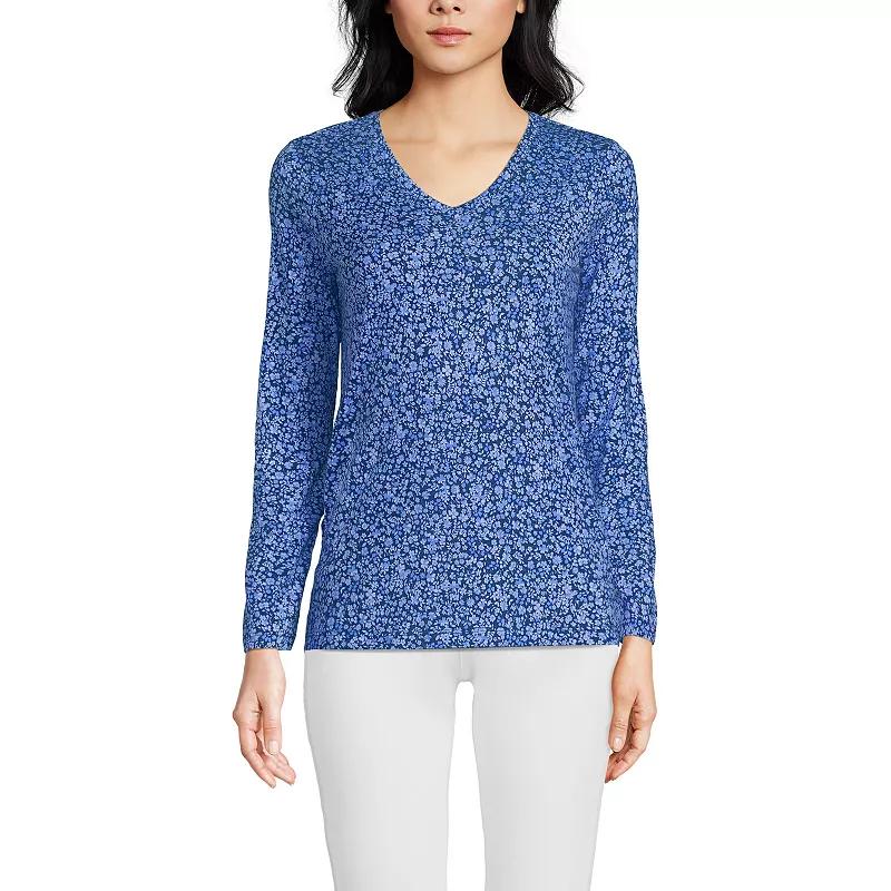 Women's Lands' End Relaxed-Fit Supima Long Sleeve Cotton V-Neck Tee,  Product Image