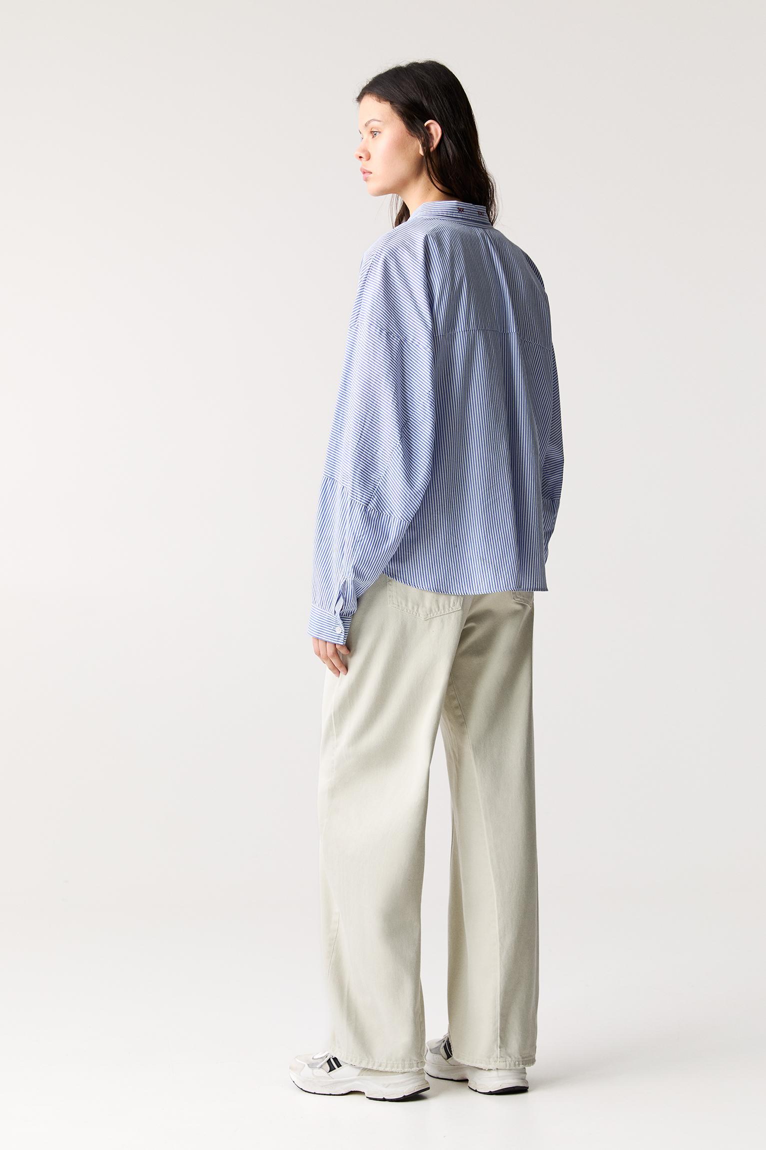 Striped shirt with puff sleeves Product Image