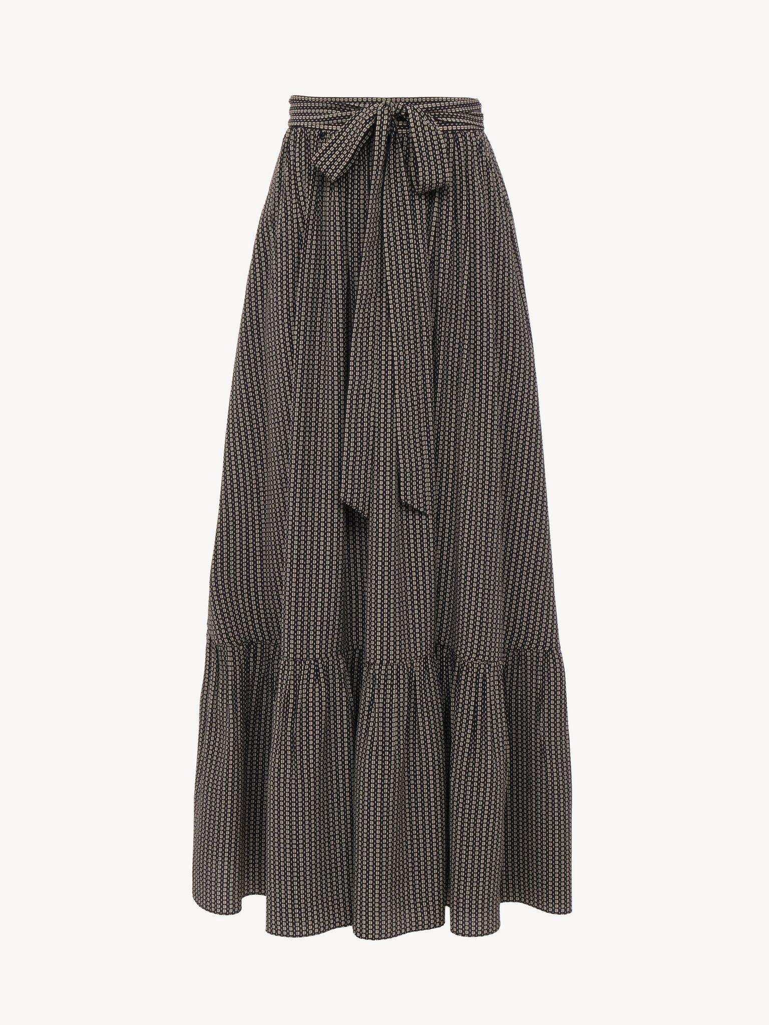 Gathered midi skirt in crêpe de chine Product Image