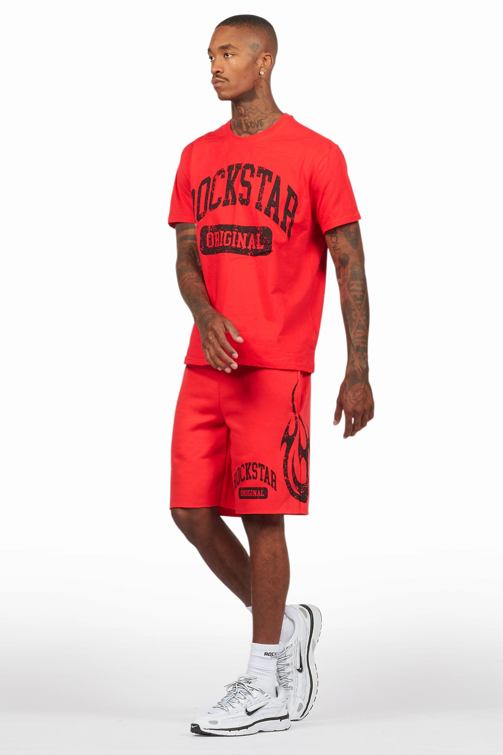 Members Red/Black T-Shirt/Short Set Male Product Image
