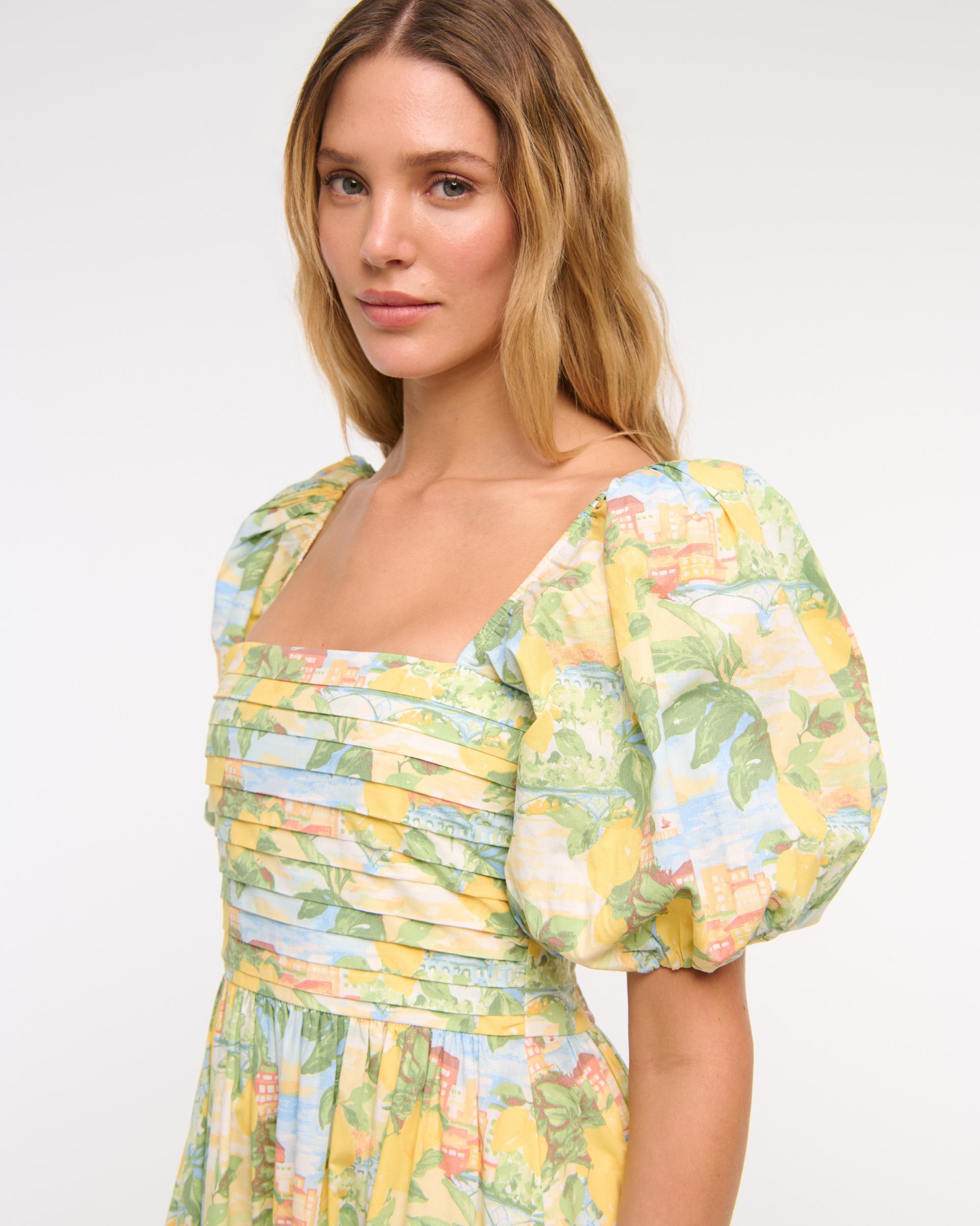 The A&F Emerson Poplin Puff Sleeve Midi Dress Product Image