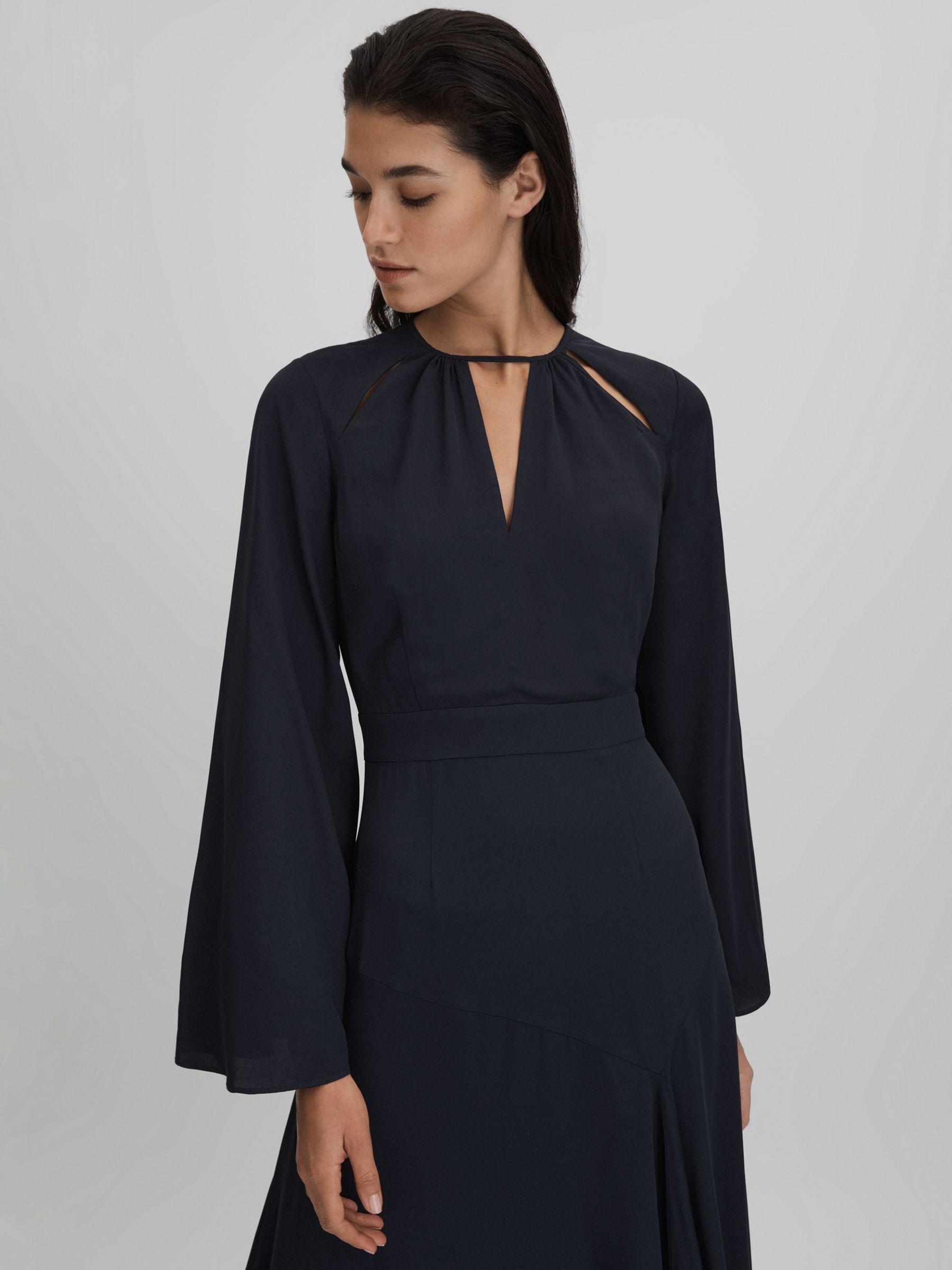 Flute Sleeve Midi Dress in Navy Product Image