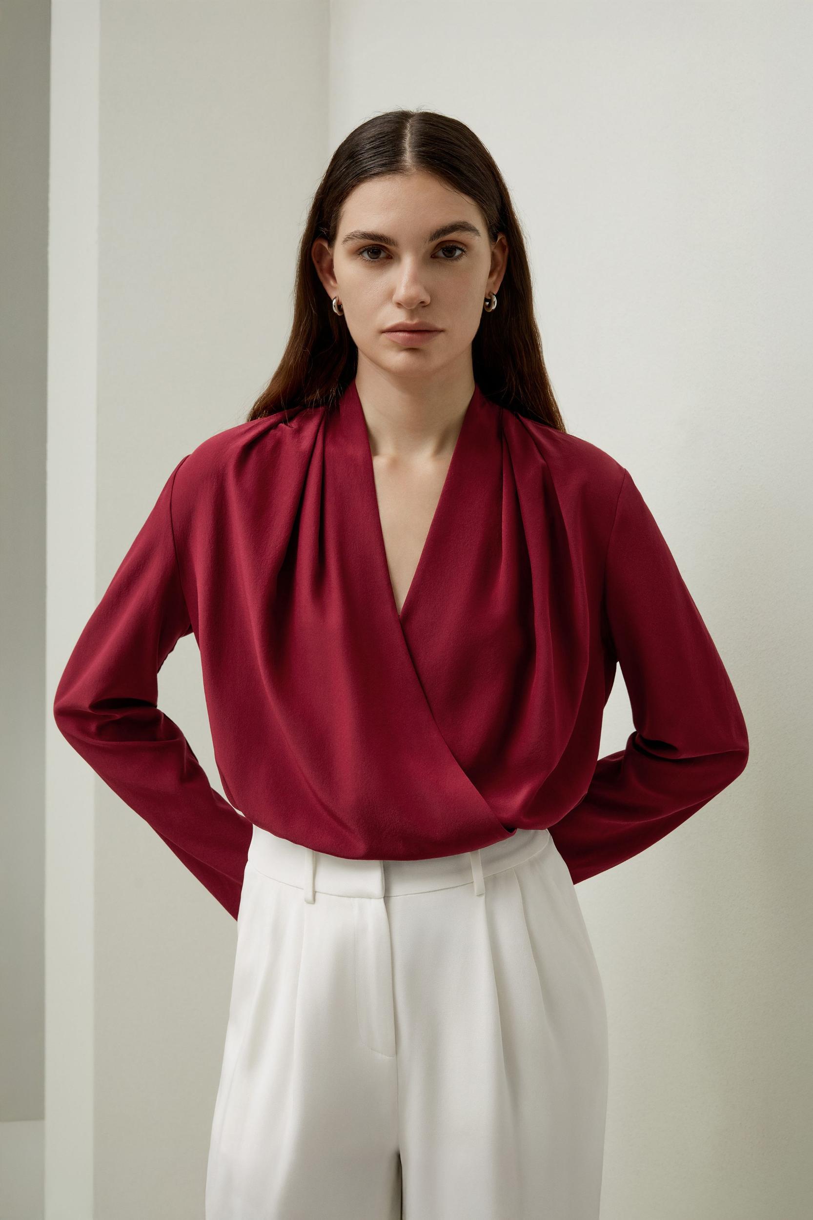 Silk Crêpe de Chine Long Sleeve Blouse Product Image