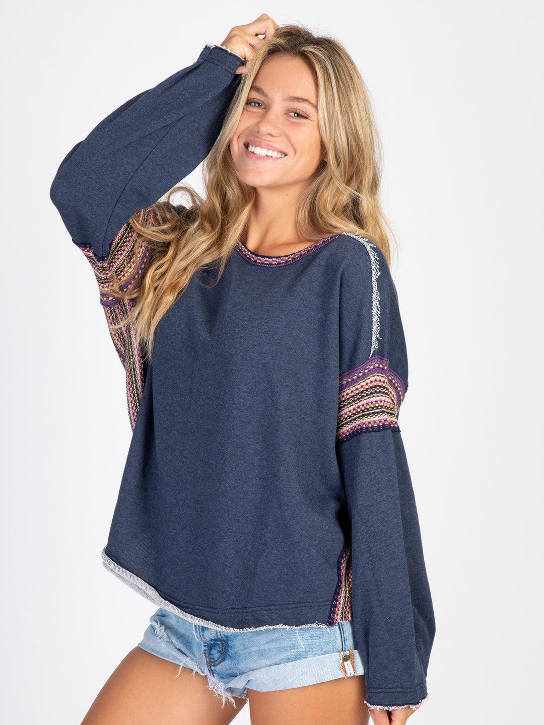 Knit Trim Sweatshirt - Indigo Product Image
